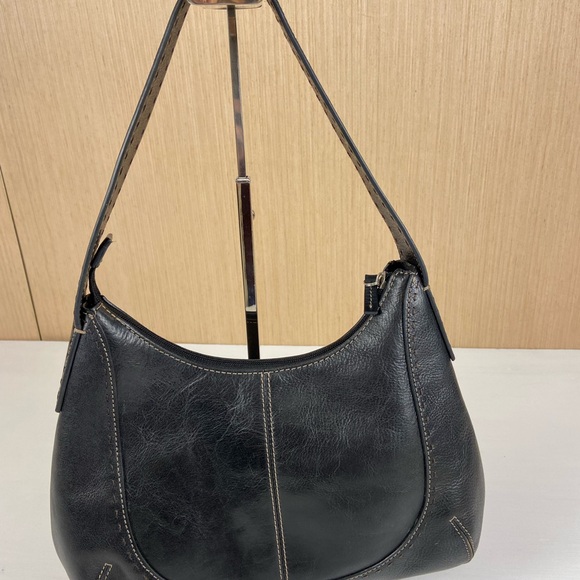 Fossil Black Genuine Leather Shoulder Bag Hobo Purse Zip Top - Picture 6 of 13